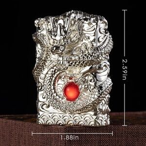 Windproof Dragon Lighter, Reusable Kerosene Grinding Wheel Lighter, New Silver